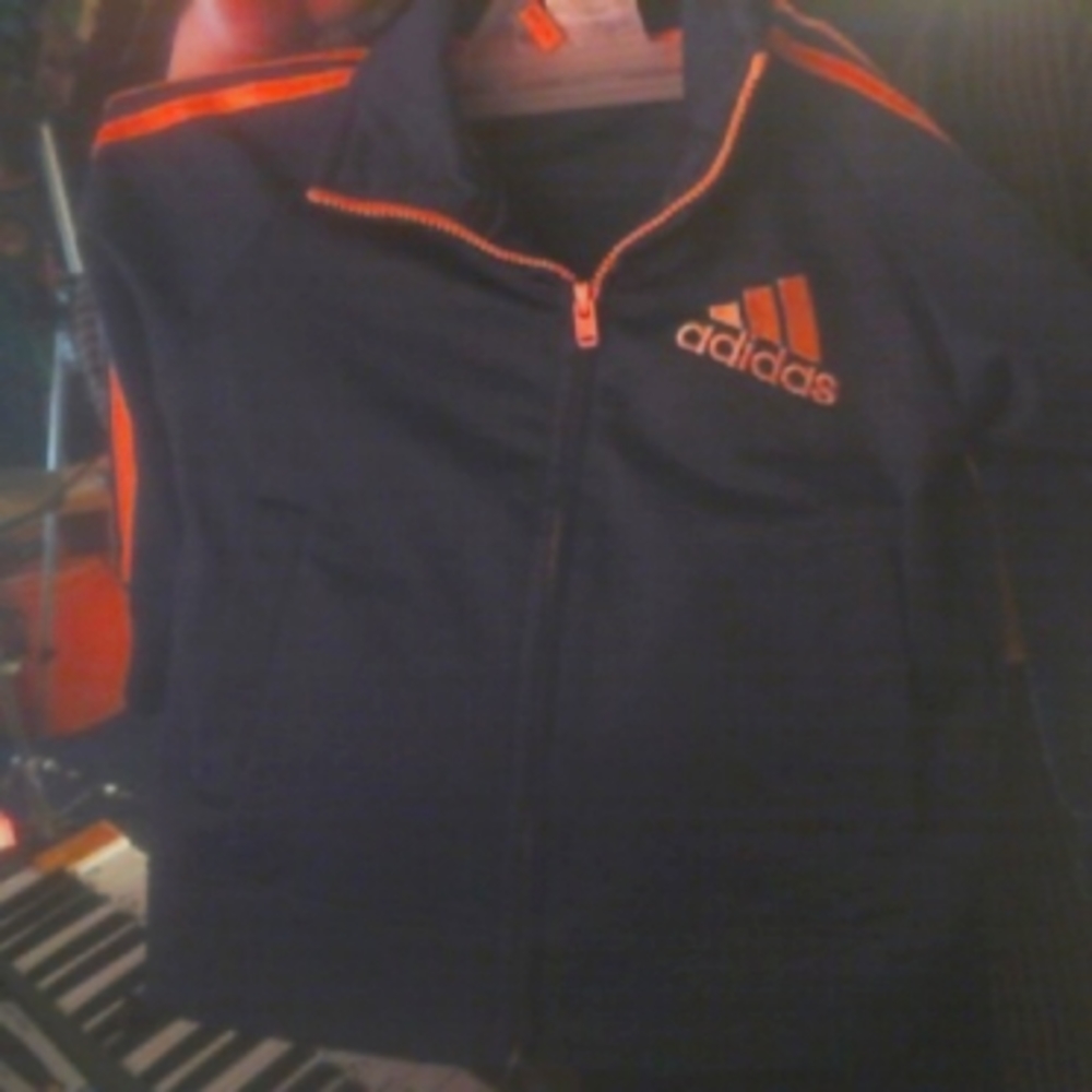 18 M Adidas zip up blue & orange spring jacket w/side pockets